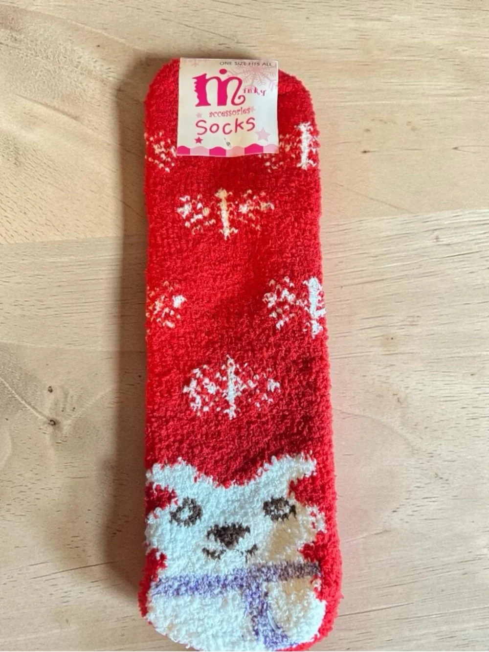 Red Fuzzy Holiday Socks with‎ White Rabbit Accent